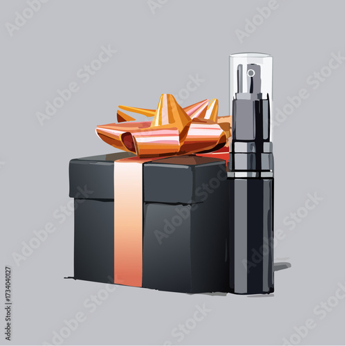 Give gifts compliments concept, cosmetic product advertising with black gift box 3d rendering.