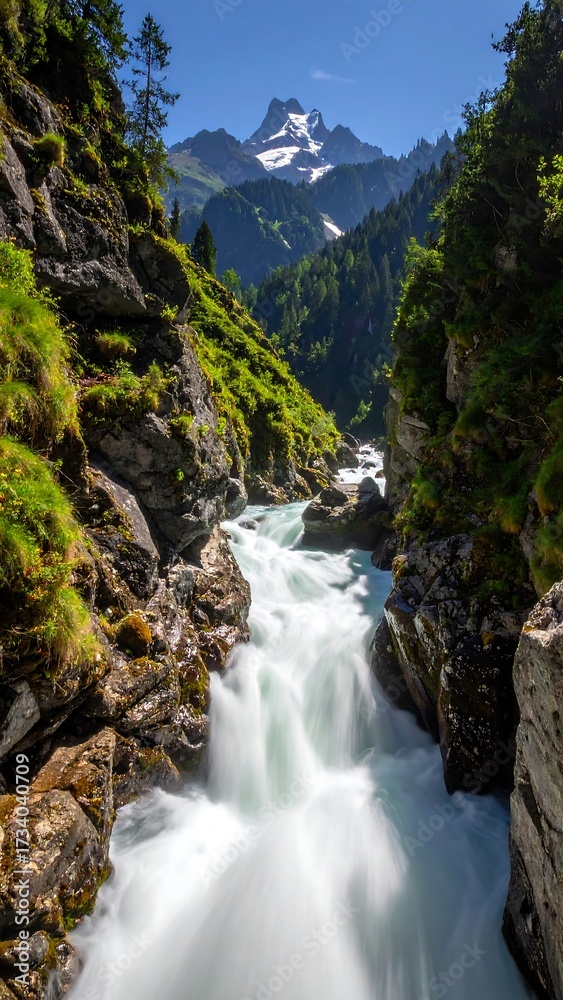 Fototapeta premium Mountain river cascading through a rocky gorge