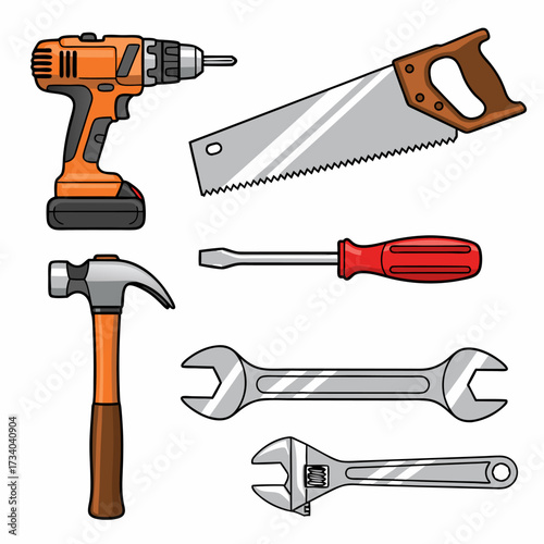 Vector collection of essential construction tools for home improvement and repair concepts