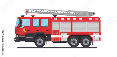 Red Firetruck Vector Illustration Emergency Vehicle Firefighter Rescue Fire Department Ladder Truck Community Safety