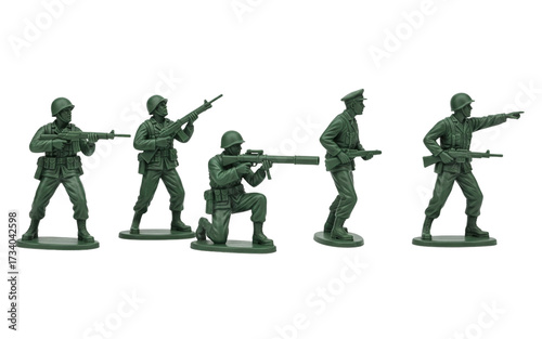 Foto Green plastic army men toys in battle poses
