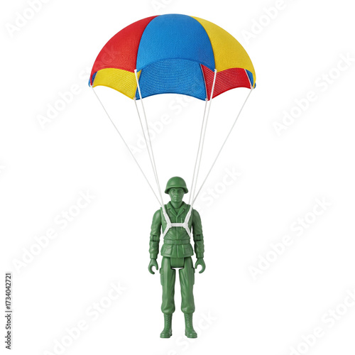 Foto Green plastic army man toy with parachute