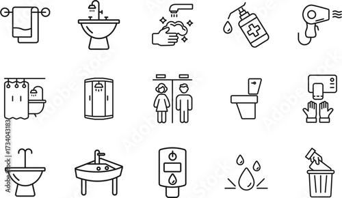 Set of Bathroom icon in glyph style - Black and White. 11.eps