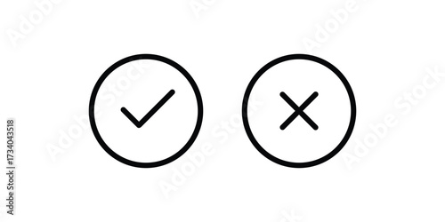 Tick and Cross checkmark vector icons in line style design for website design, app, UI, isolated on white background. Editable stroke. EPS 10 vector illustration.