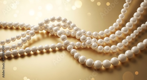 Elegant Pearl Necklace on Gold Background - A Timeless Beauty. © anggoen