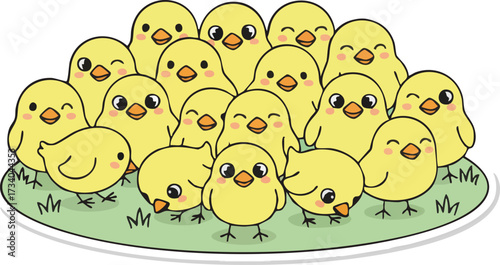Cute yellow chick hatching from egg with joyful expression