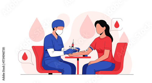 Medical professional drawing blood from a patient in a clinic setting illustration