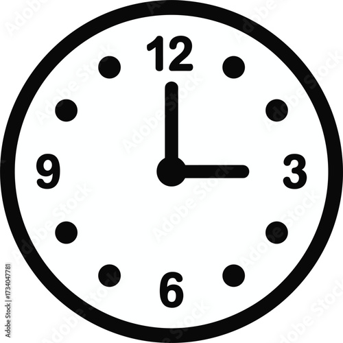 Analog Clock Showing 3 Oclock With Black Numbers And Hands vector untitled
