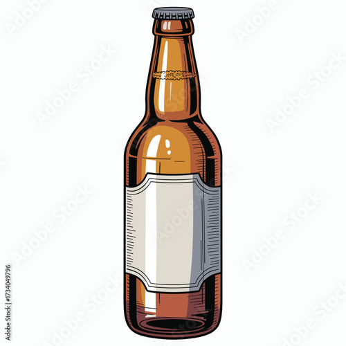 Illustration of a Brown Glass Beer Bottle on Black Background