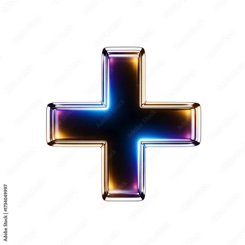 Fototapeta premium Plus Sign Illustration with Glossy and Metallic Colorful Effect Isolated on Black