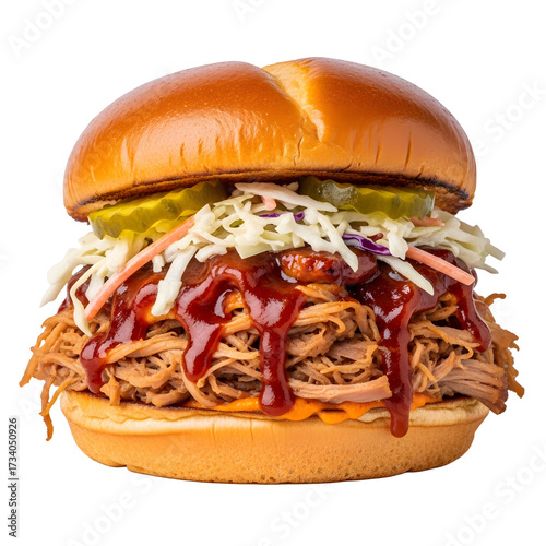 Wallpaper Mural Pulled meat sandwich : Juicy sauce - smothered meat piled high on a soft bun topped with creamy slaw and tangy pickles for a flavorful experience Torontodigital.ca