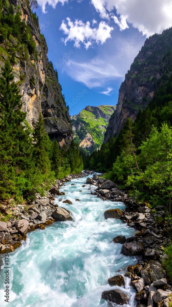 Fototapeta premium Mountain river rushing through a valley
