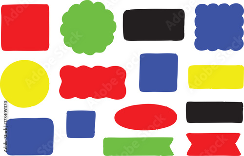 Vector set of bright graphic shapes including banners circles squares rectangles and creative forms