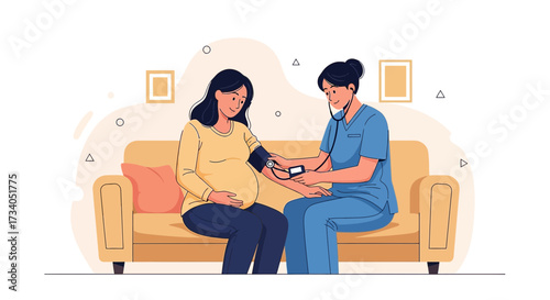 Pregnant Woman Getting Blood Pressure Checked by a Doctor in a Comfortable Setting
