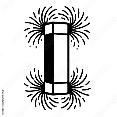 Bar Magnet Icon Vector with Magnetic Field Lines Outline Symbol for Physics and Science Education