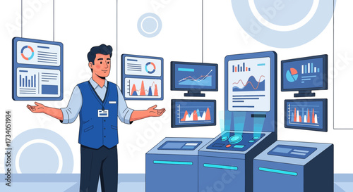 Presentation of data analysis on the screens, data visualization for business success and