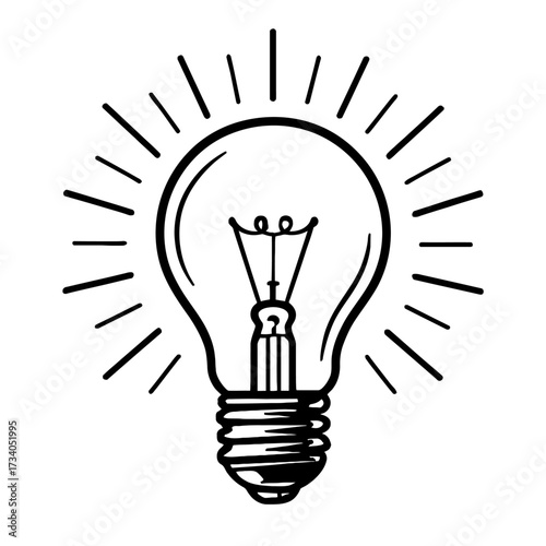Glowing Light Bulb Icon Vector Illustration - Symbol for Idea, Innovation, Creativity, and Solution Graphic