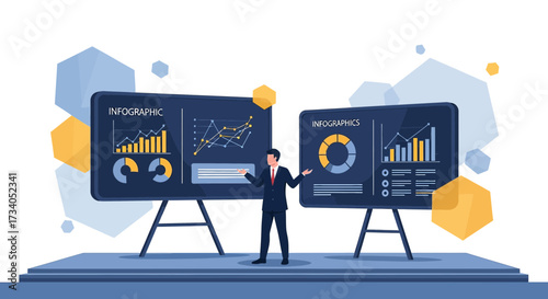 Professional analysis presentation with infographics and data charts for strategic planning and