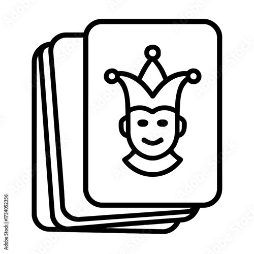 Stack of Playing Cards with Joker Outline Icon Vector - Symbol for Game, Casino, and Magic