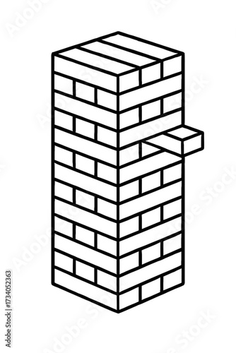 Stacking Block Tower Game Outline Icon Vector - Symbol for Balance, Skill, and Family Fun