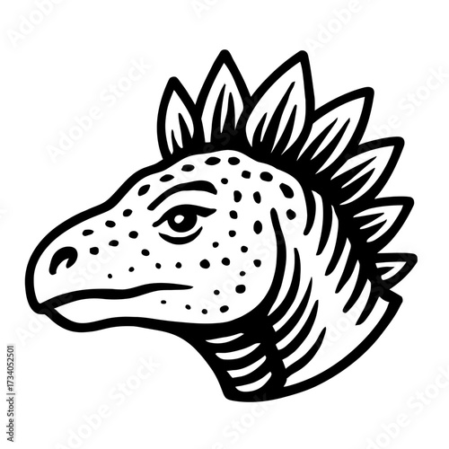 Stegosaurus Head with Plates Vector - Iconic Plated Dinosaur Mascot Illustration and Emblem
