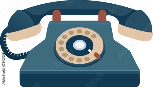 Retro telephone icon in flat design, featuring a classic rotary style in a simple vector illustration.