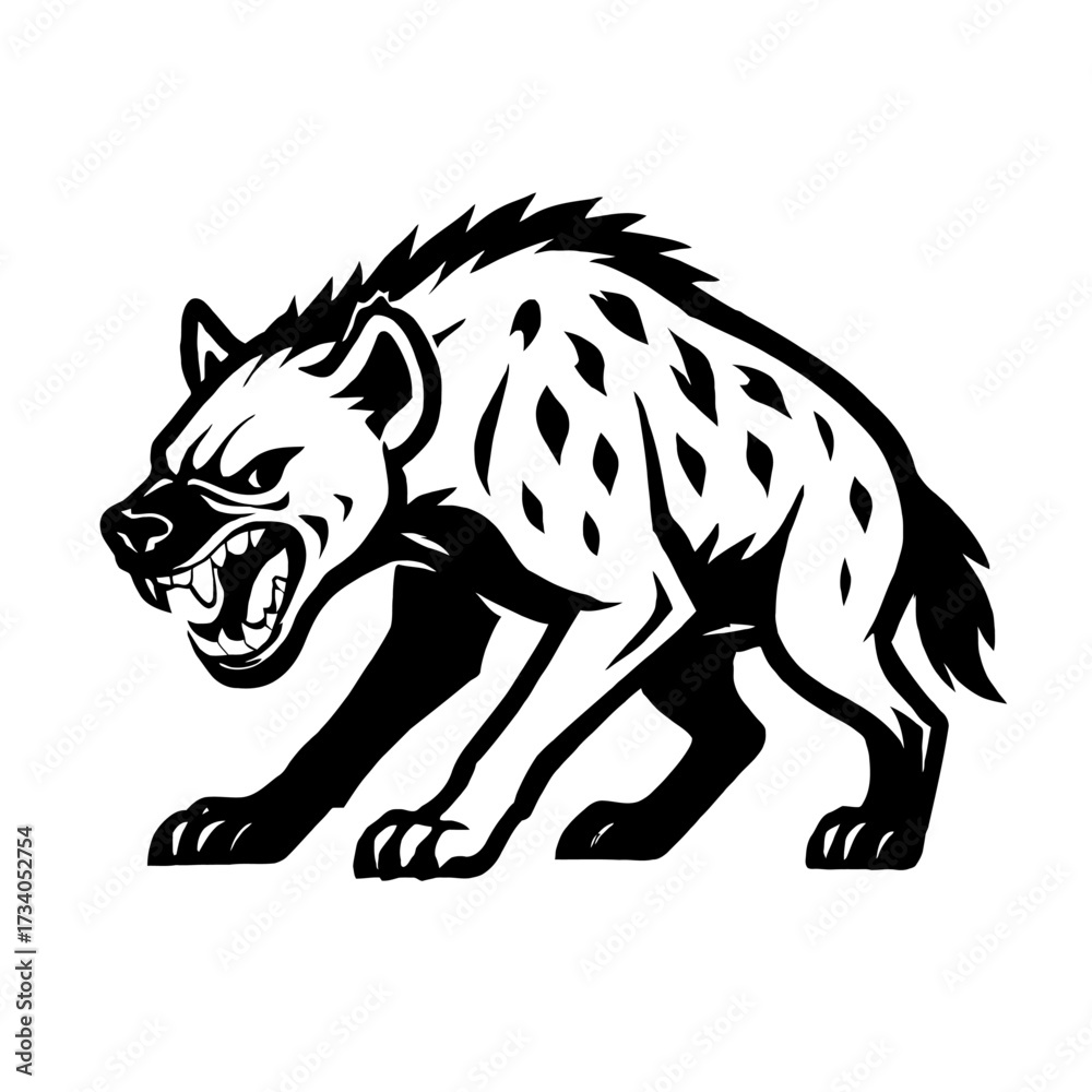 Fototapeta premium Fierce Spotted Hyena Attacking Stance Mascot Vector - Aggressive Wild Safari Animal Emblem