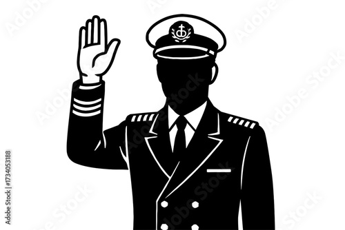 Professional Sea Captain Raising Hand Icon Vector Silhouette - Graphic Symbol for Oath, Pledge, and Authority