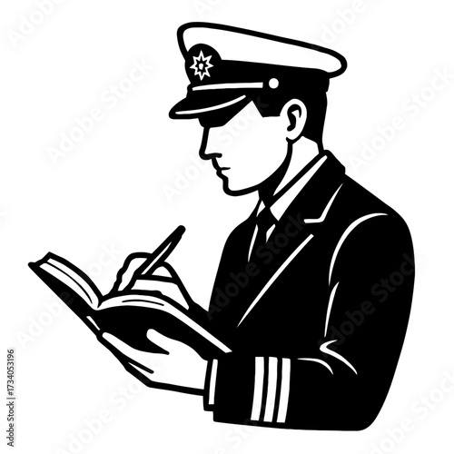 Classic Sea Captain Writing in Log Book Icon Vector - Nautical Officer Recording Data Graphic Symbol