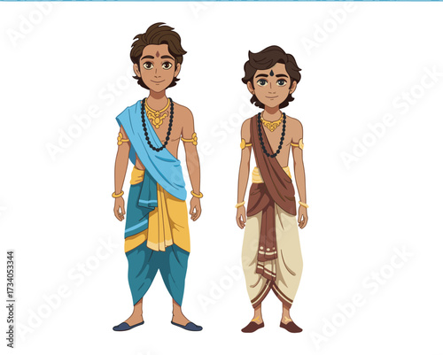 Two Indian Men in Traditional Attire Illustration