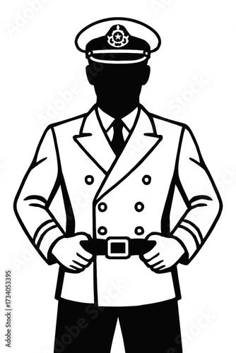 Classic Sea Captain in Uniform Icon Vector Illustration - Professional Nautical Officer Graphic Silhouette