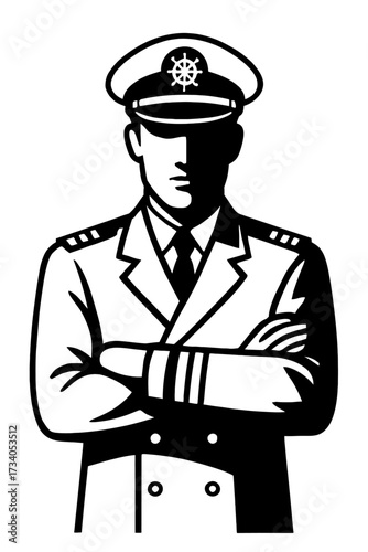 Confident Sea Captain with Crossed Arms Icon Vector Illustration - Professional Nautical Officer Graphic Symbol