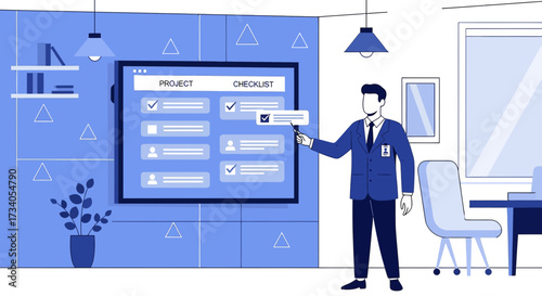 Professional presentation of a project checklist showing tasks, progress, and a successful