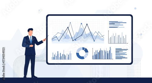 Professional presenting data analysis and business insights with graphs and charts display