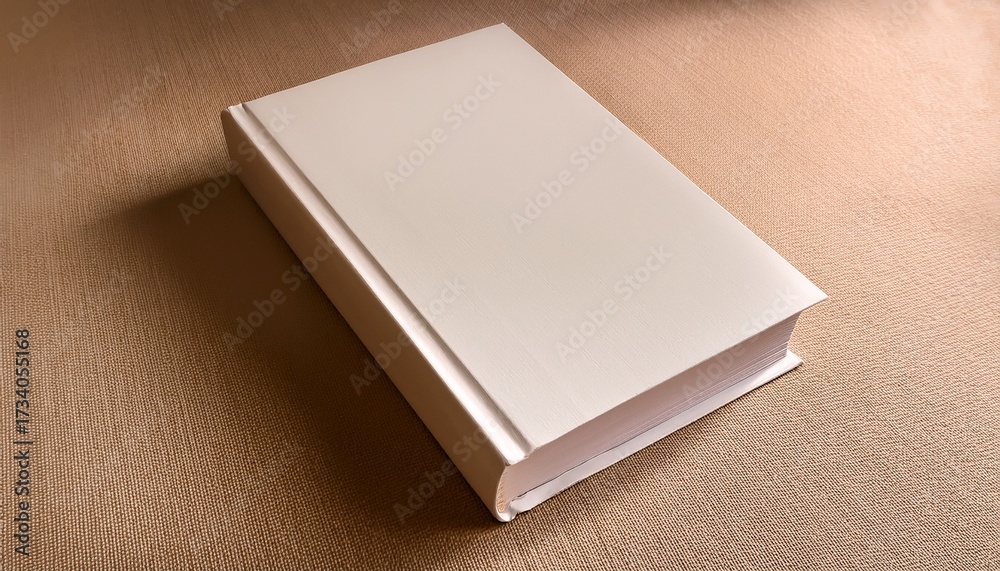 Fototapeta premium Single Hardcover Book With A Blank Cover Placed Flat On A Plain Pastel Beige Background Minimal And Literary 4