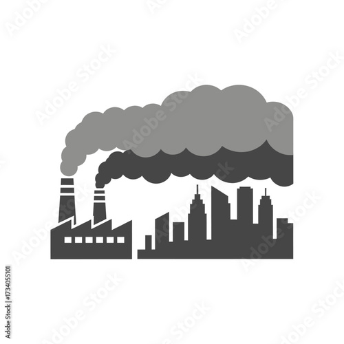 Illustration depicting an industrial factory emitting pollution into the atmosphere, impacting the city skyline.