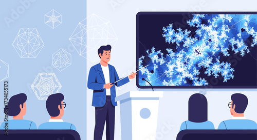 Professional presentation showcasing intricate fractal patterns to engaged audience members