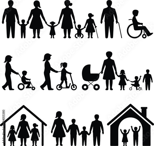 Silhouette Icons of Families and People with Children family