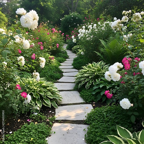 Beautiful Rose Garden Pathway.
