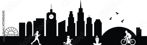 Cityscape Silhouette Active Lifestyle People Exercising Urban Scene