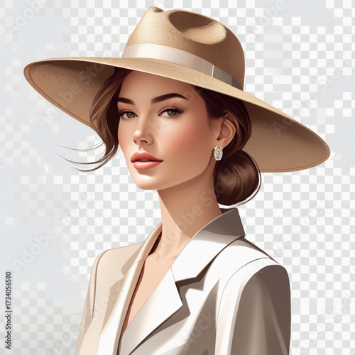 A stylish woman wearing a wide-brimmed hat, exuding elegance and sophistication