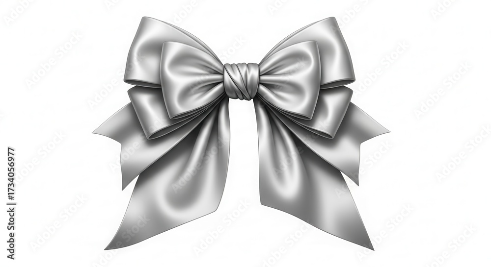 Naklejka premium Elegant Silver Bow on White Background, Gift Decoration.