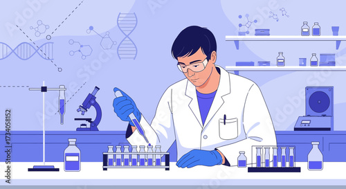 Scientist conducting research in laboratory setting focusing on molecular biology and genetics