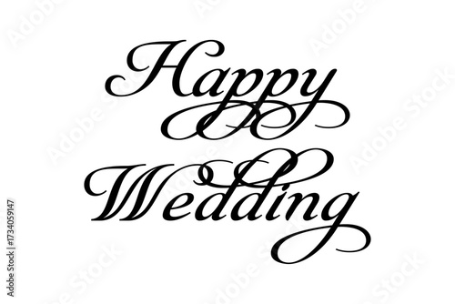 Happy Wedding - 筆記体でおしゃれに書いた、Happy Wedding（結婚おめでとう）の、おしゃれな手書き風のロゴマーク
