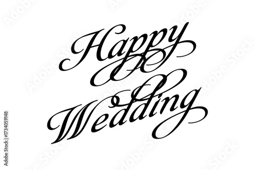 Happy Wedding - 筆記体でおしゃれに書いた、Happy Wedding（結婚おめでとう）の、おしゃれな手書き風のロゴマーク
