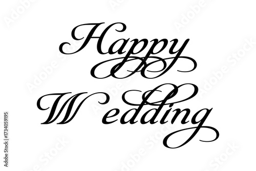 Happy Wedding - 筆記体でおしゃれに書いた、Happy Wedding（結婚おめでとう）の、おしゃれな手書き風のロゴマーク
