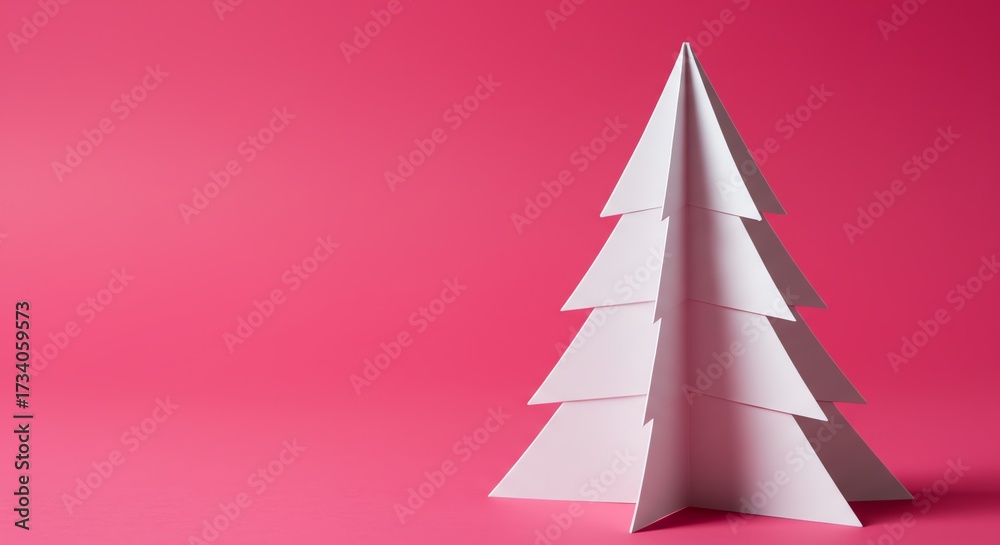 Fototapeta premium Paper Christmas tree on pink background