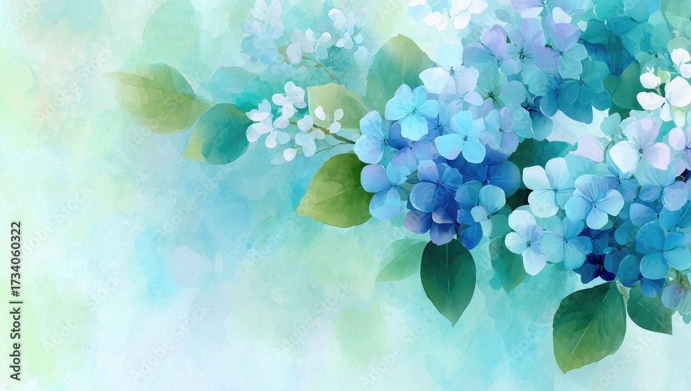 Fototapeta premium A blue flower with green leaves