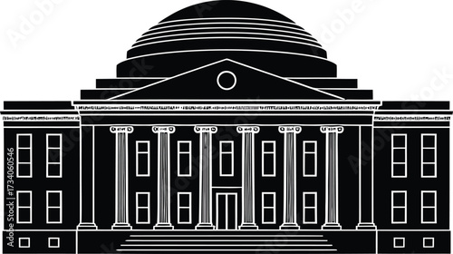 Historic Government Building Silhouette Vector Illustration on Transparent Backdrop