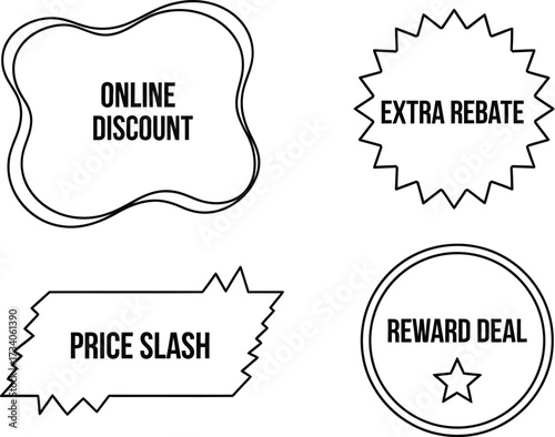 Vector art of online discount rebate labels set
